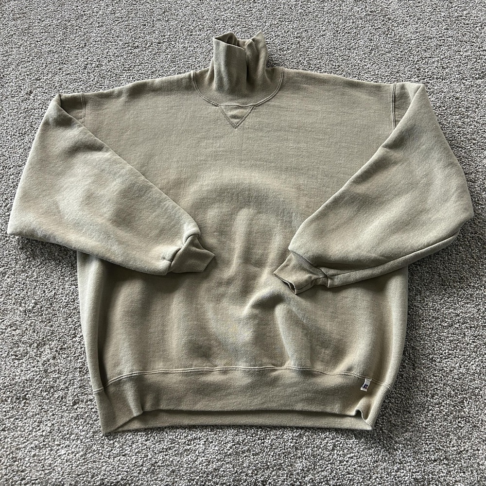 Vintage Russell Athletic Sweatshirt Mens XL Beige Pullover Fleece Mock Neck USA